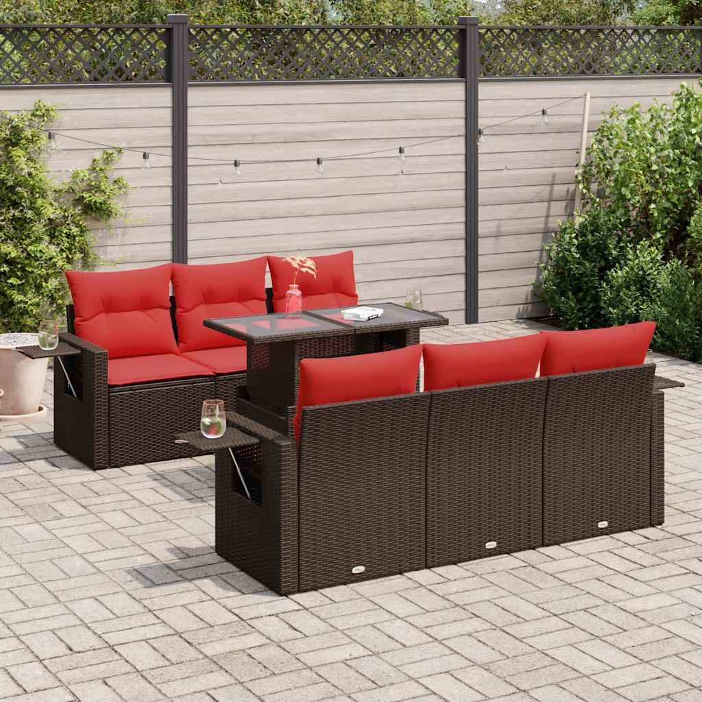7-delige Loungeset met kussens poly rattan acacia bruin is nu te koop bij PeponiXL, paradijselijk wonen!