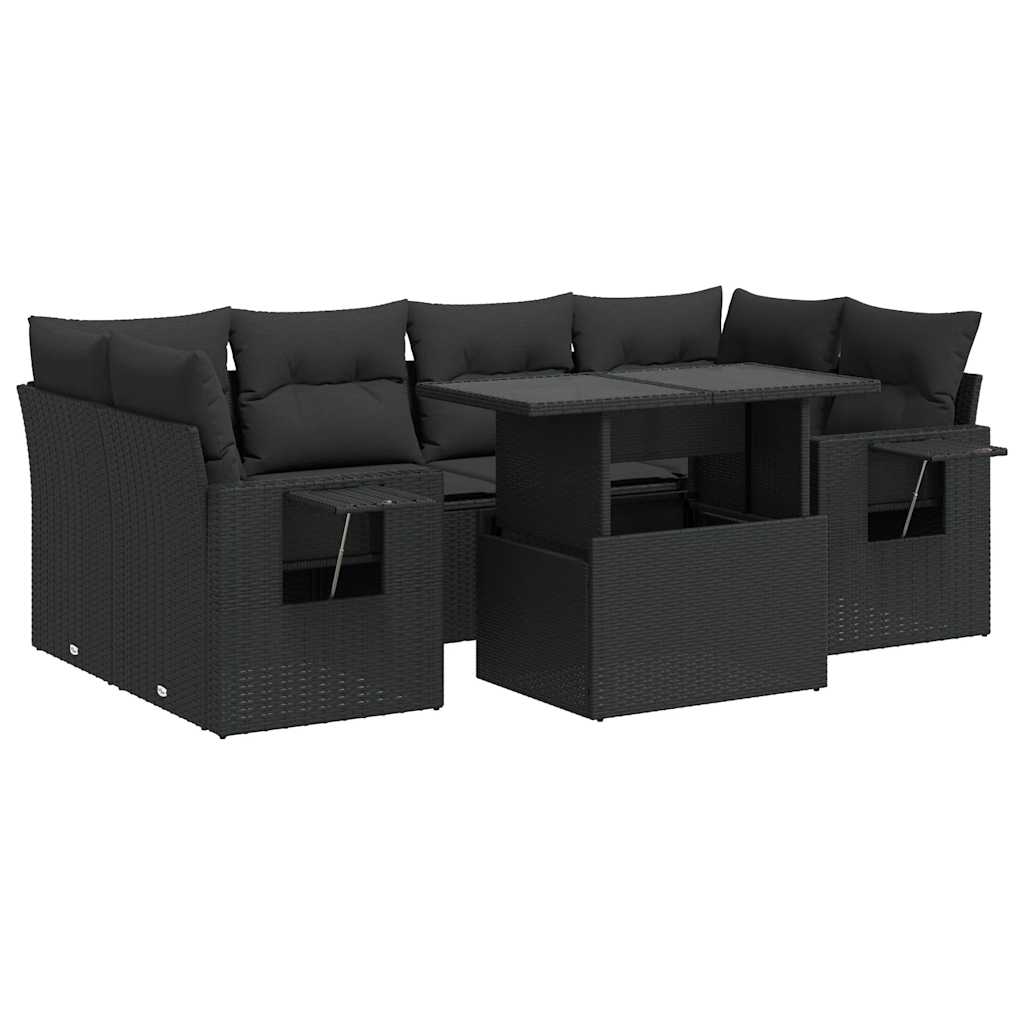 7-delige Loungeset met kussens poly rattan zwart is nu te koop bij PeponiXL, paradijselijk wonen!