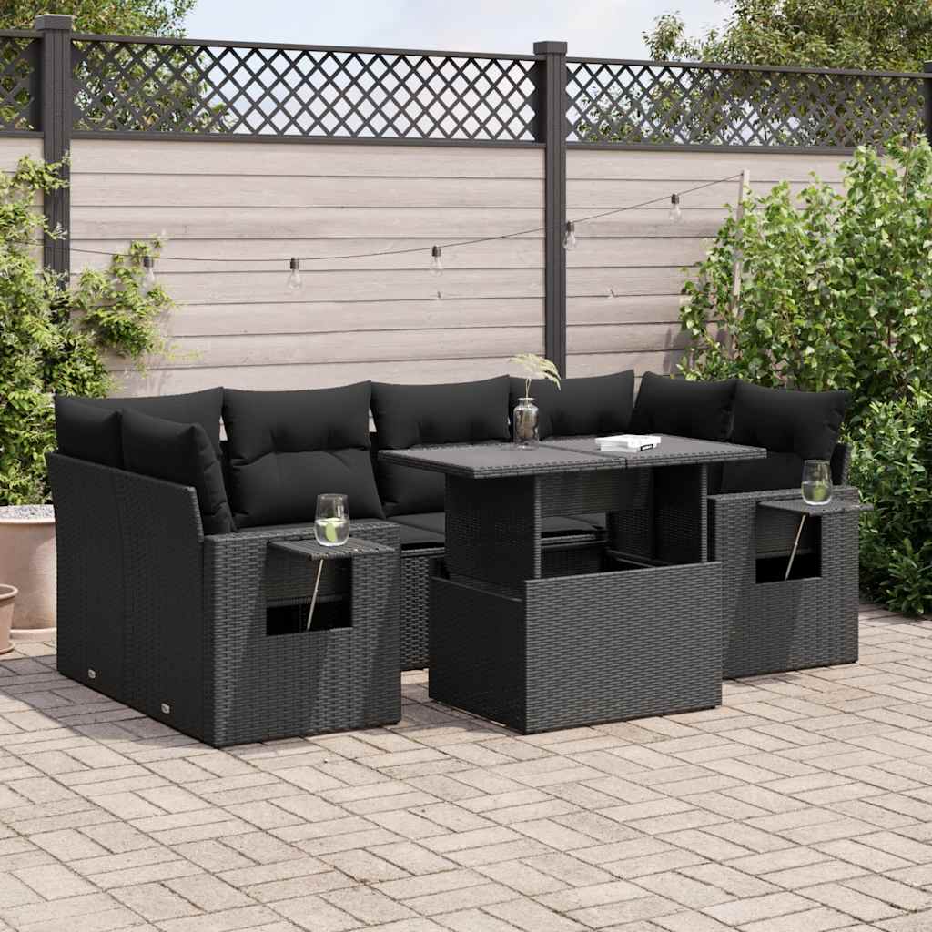 7-delige Loungeset met kussens poly rattan zwart is nu te koop bij PeponiXL, paradijselijk wonen!