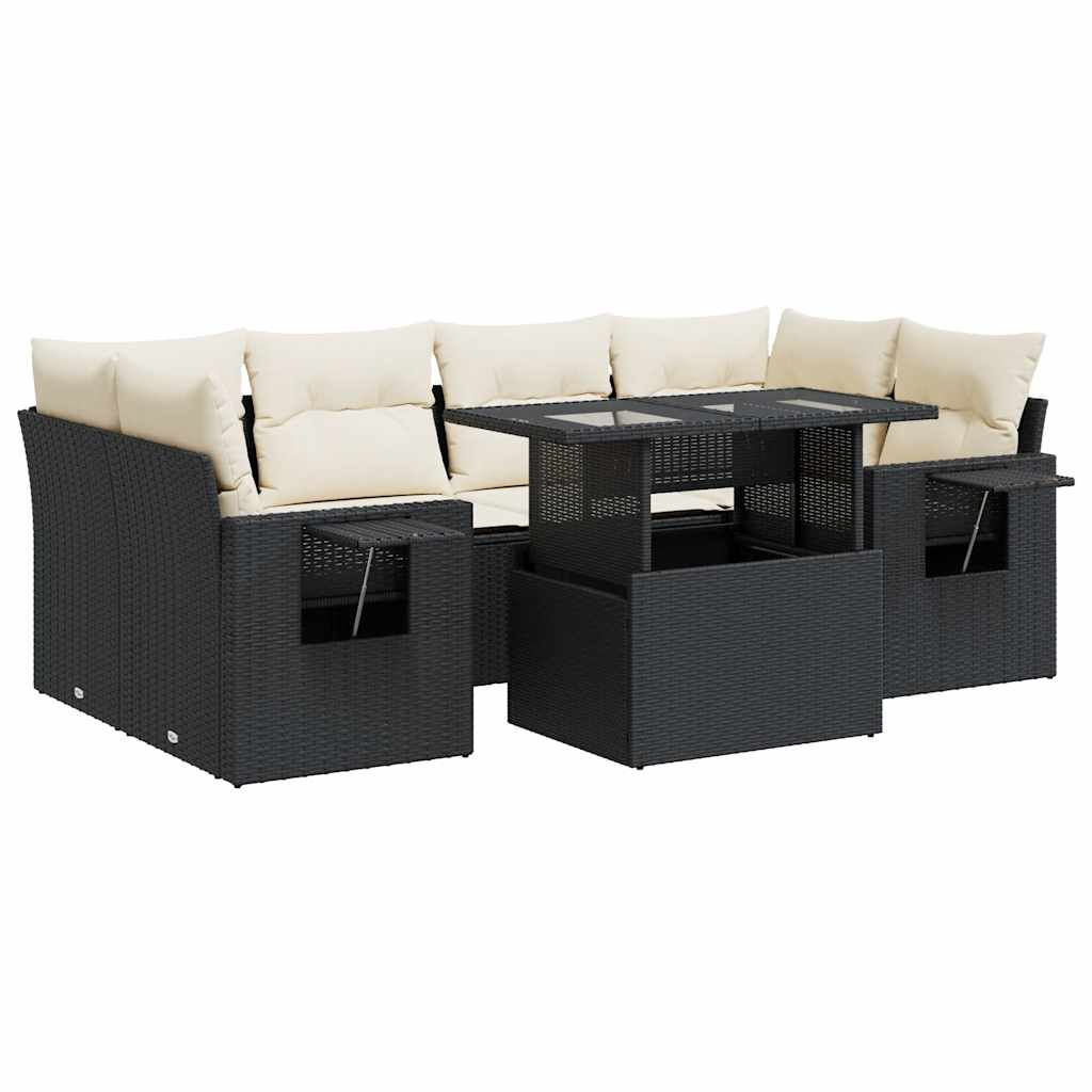 7-delige Loungeset met kussens poly rattan zwart is nu te koop bij PeponiXL, paradijselijk wonen!