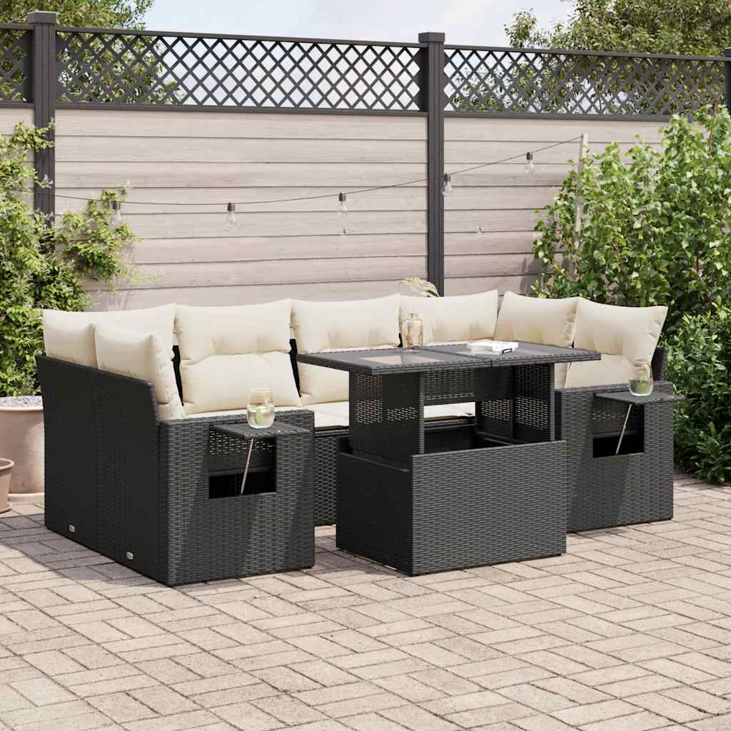 7-delige Loungeset met kussens poly rattan zwart is nu te koop bij PeponiXL, paradijselijk wonen!