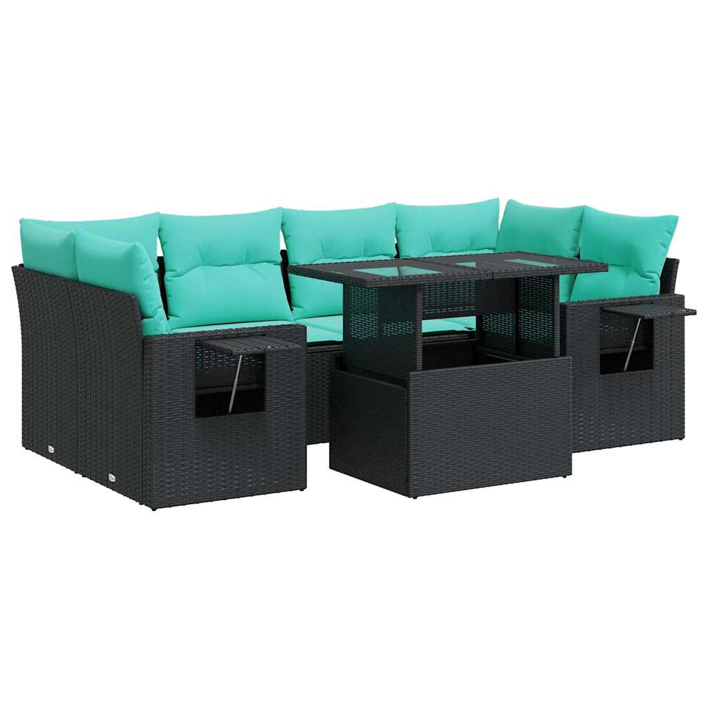 7-delige Loungeset met kussens poly rattan acacia zwart is nu te koop bij PeponiXL, paradijselijk wonen!