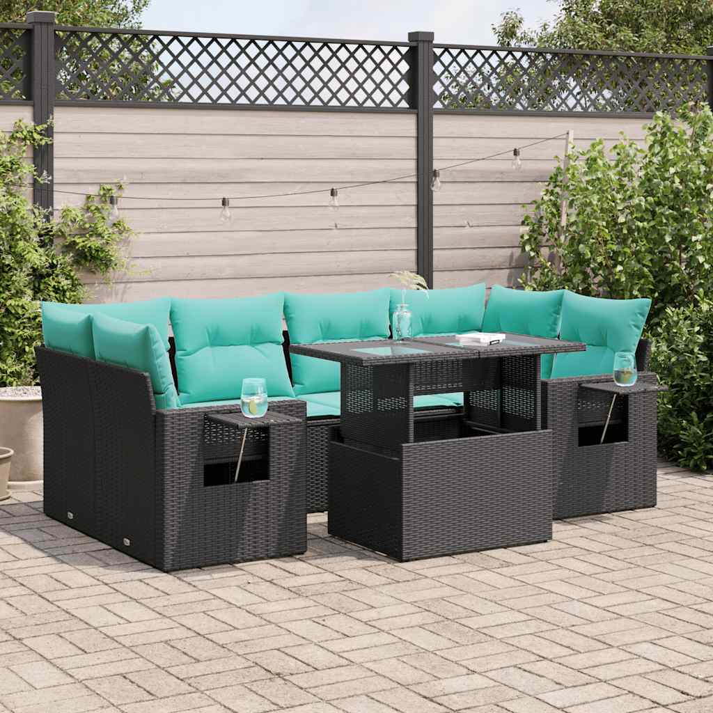 7-delige Loungeset met kussens poly rattan acacia zwart is nu te koop bij PeponiXL, paradijselijk wonen!