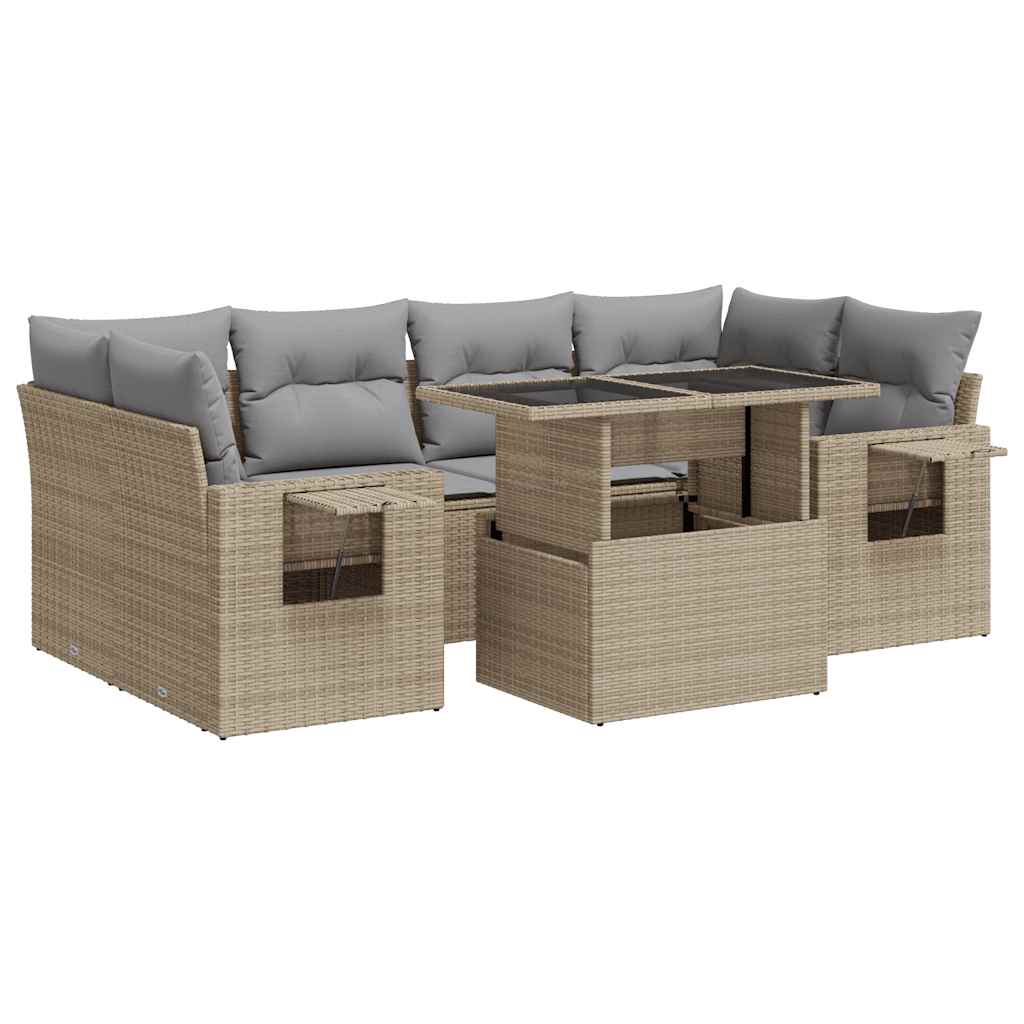 7-delige Loungeset met kussens poly rattan beige is nu te koop bij PeponiXL, paradijselijk wonen!