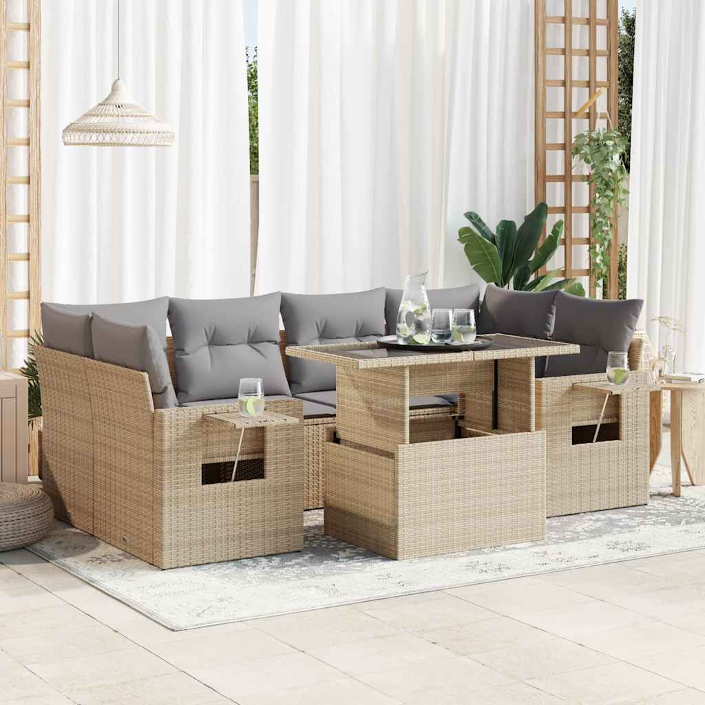 7-delige Loungeset met kussens poly rattan beige is nu te koop bij PeponiXL, paradijselijk wonen!