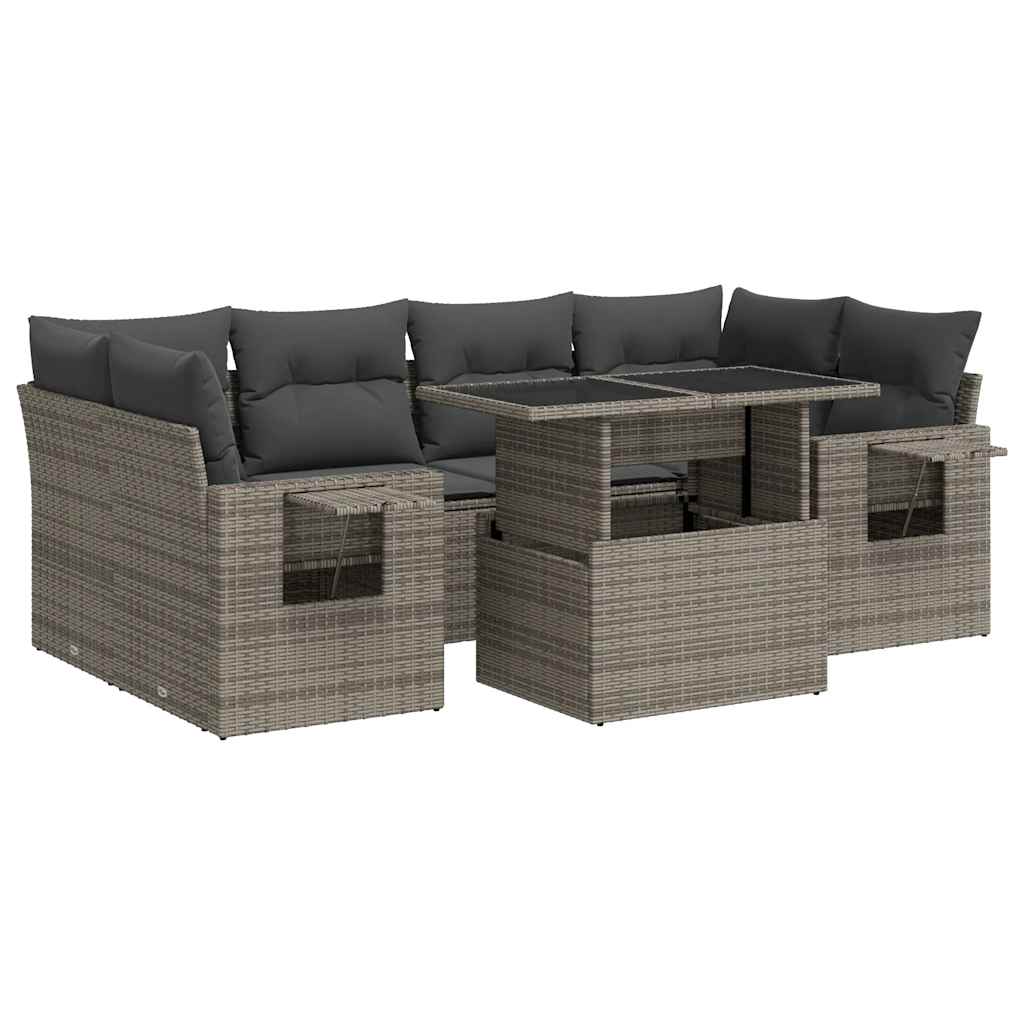 7-delige Loungeset met kussens poly rattan grijs is nu te koop bij PeponiXL, paradijselijk wonen!