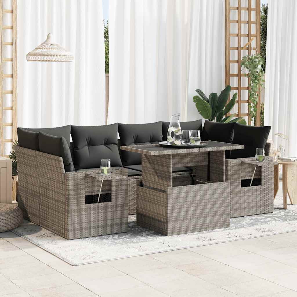 7-delige Loungeset met kussens poly rattan grijs is nu te koop bij PeponiXL, paradijselijk wonen!