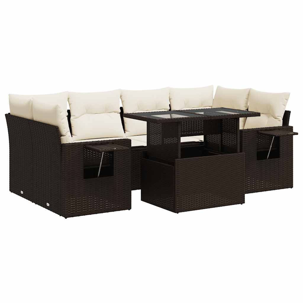 7-delige Loungeset met kussens poly rattan bruin is nu te koop bij PeponiXL, paradijselijk wonen!