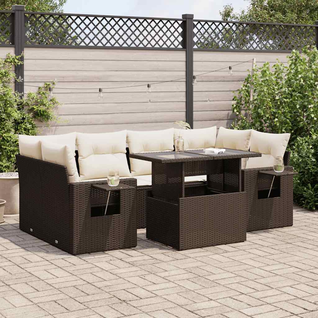 7-delige Loungeset met kussens poly rattan bruin is nu te koop bij PeponiXL, paradijselijk wonen!