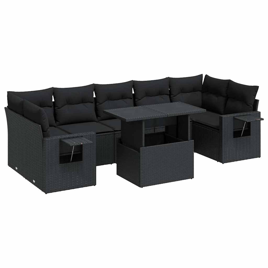 8-delige Loungeset met kussens poly rattan zwart is nu te koop bij PeponiXL, paradijselijk wonen!