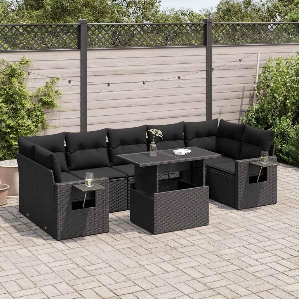 8-delige Loungeset met kussens poly rattan zwart is nu te koop bij PeponiXL, paradijselijk wonen!