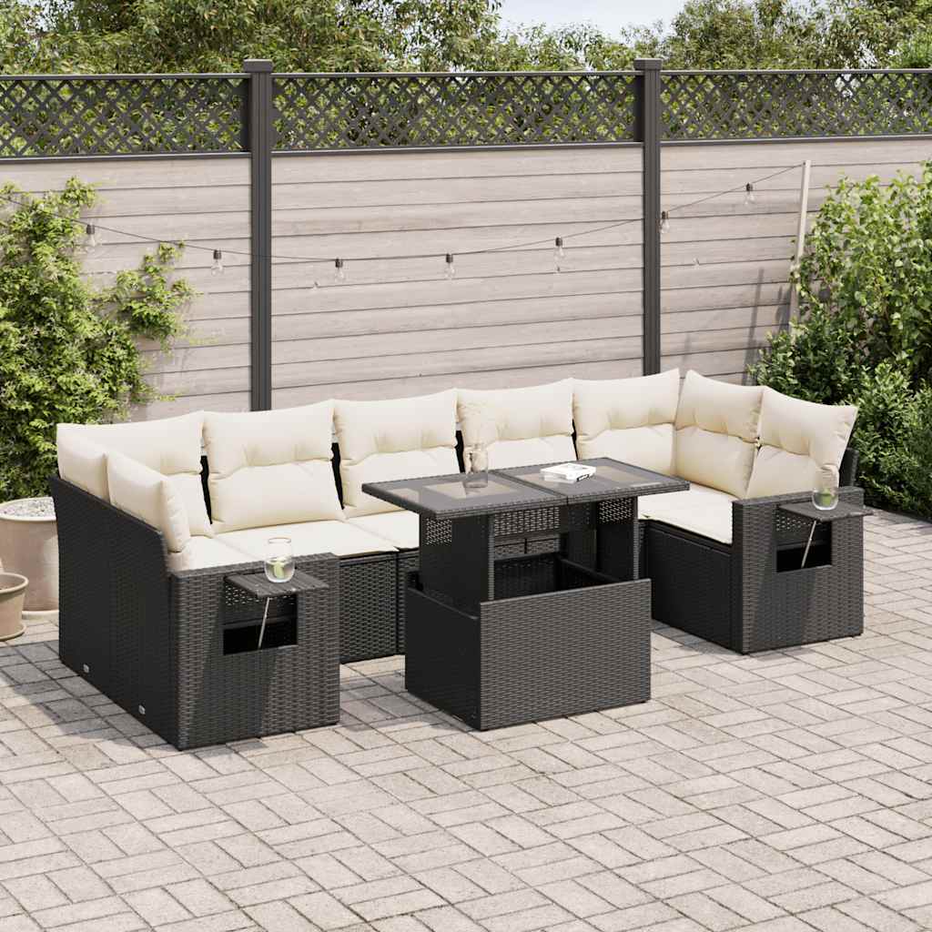 8-delige Loungeset met kussens poly rattan zwart is nu te koop bij PeponiXL, paradijselijk wonen!