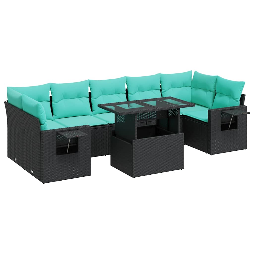 8-delige Loungeset met kussens poly rattan acacia zwart is nu te koop bij PeponiXL, paradijselijk wonen!