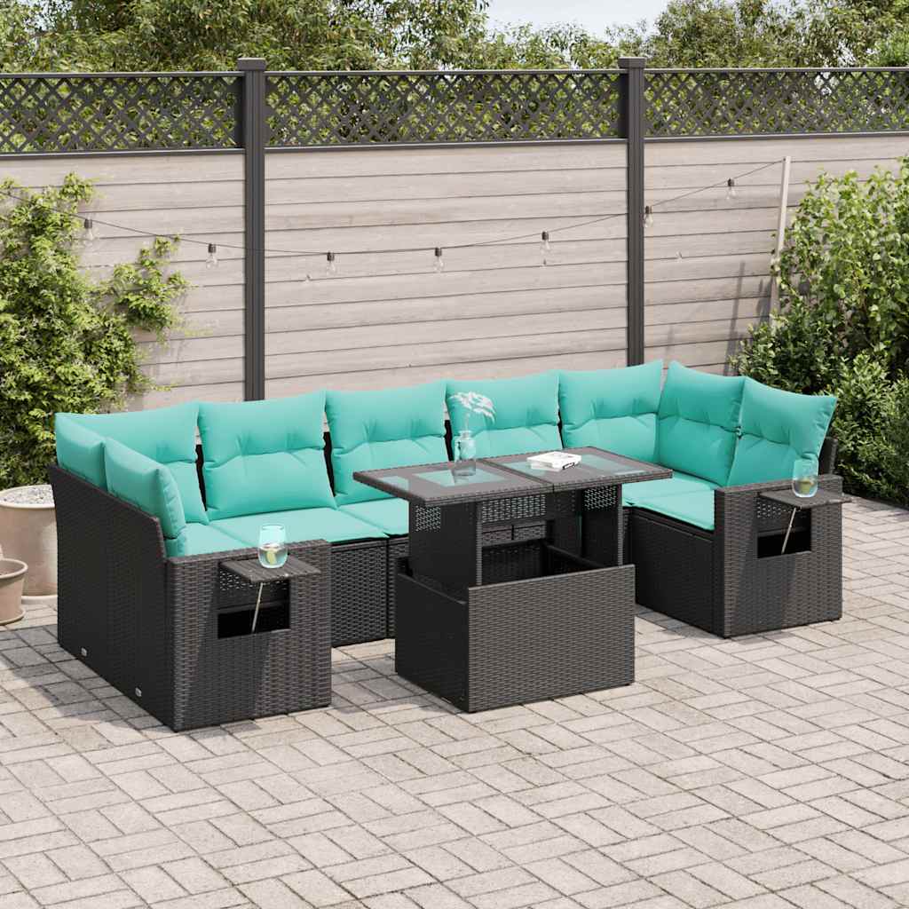 8-delige Loungeset met kussens poly rattan acacia zwart is nu te koop bij PeponiXL, paradijselijk wonen!