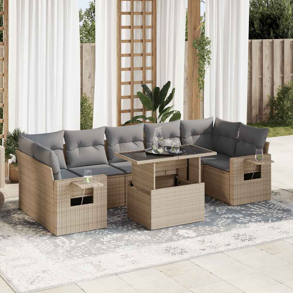 8-delige Loungeset met kussens poly rattan beige is nu te koop bij PeponiXL, paradijselijk wonen!