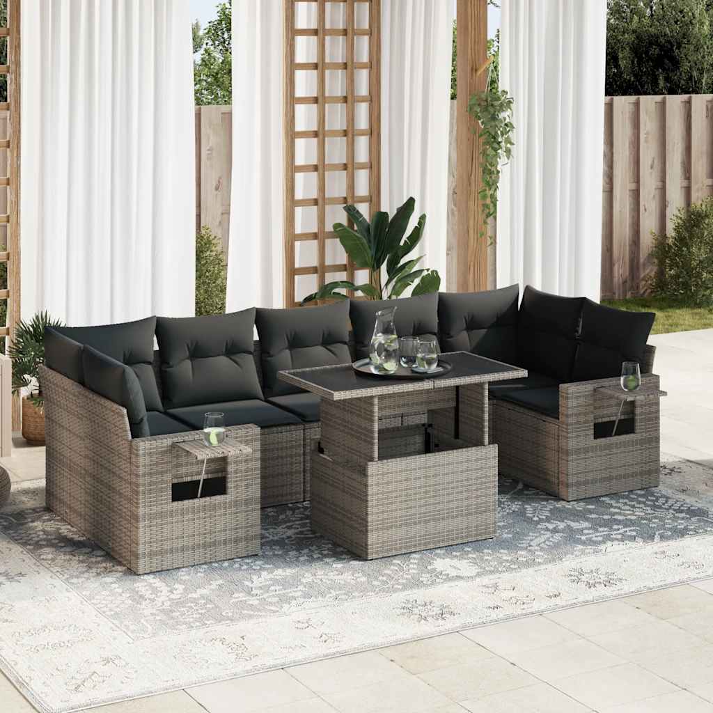 8-delige Loungeset met kussens poly rattan grijs is nu te koop bij PeponiXL, paradijselijk wonen!
