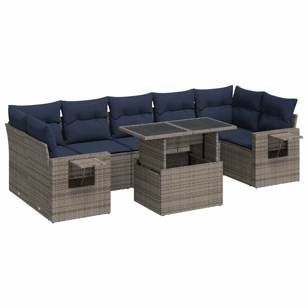 8-delige Loungeset met kussens poly rattan acacia grijs is nu te koop bij PeponiXL, paradijselijk wonen!
