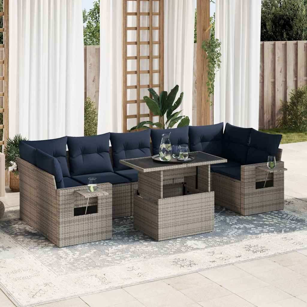 8-delige Loungeset met kussens poly rattan acacia grijs is nu te koop bij PeponiXL, paradijselijk wonen!