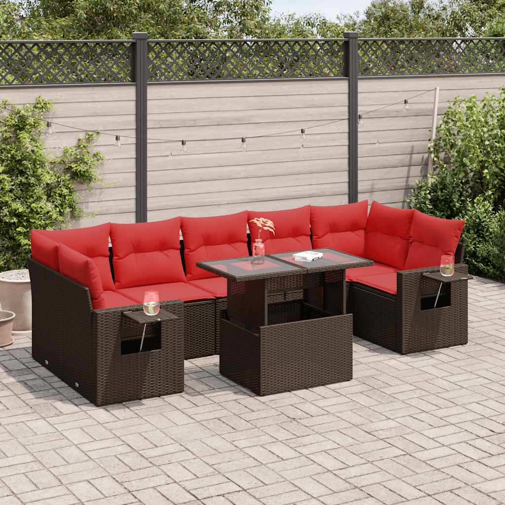 8-delige Loungeset met kussens poly rattan acacia bruin is nu te koop bij PeponiXL, paradijselijk wonen!