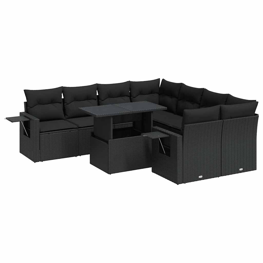 9-delige Loungeset met kussens poly rattan zwart is nu te koop bij PeponiXL, paradijselijk wonen!