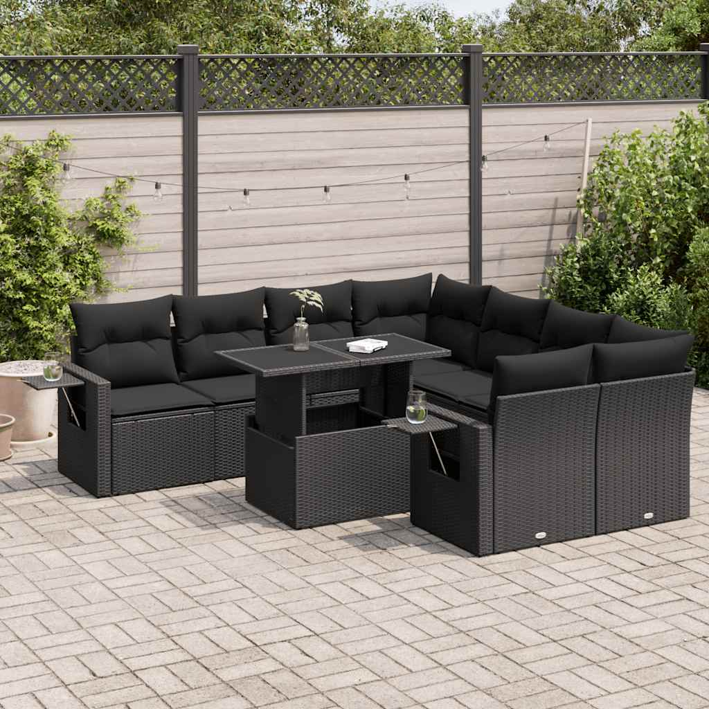 9-delige Loungeset met kussens poly rattan zwart is nu te koop bij PeponiXL, paradijselijk wonen!