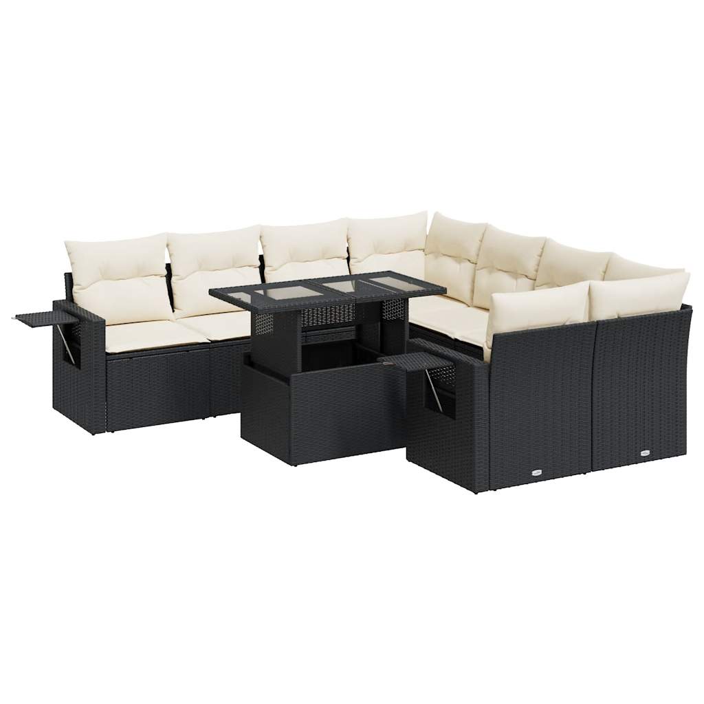 9-delige Loungeset met kussens poly rattan zwart is nu te koop bij PeponiXL, paradijselijk wonen!