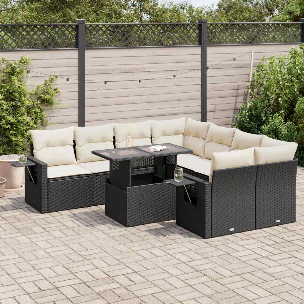9-delige Loungeset met kussens poly rattan zwart is nu te koop bij PeponiXL, paradijselijk wonen!