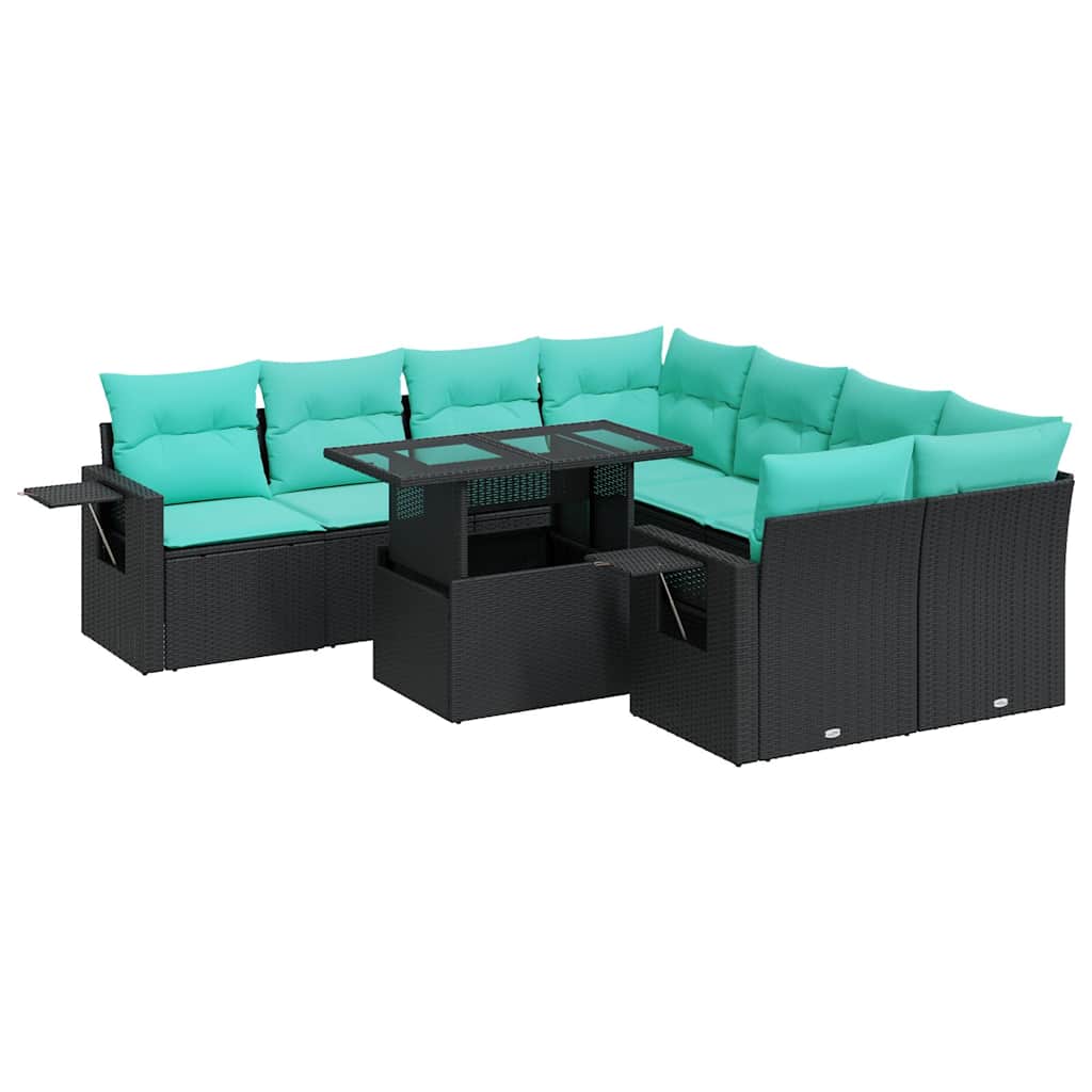 9-delige Loungeset met kussens poly rattan acacia zwart is nu te koop bij PeponiXL, paradijselijk wonen!