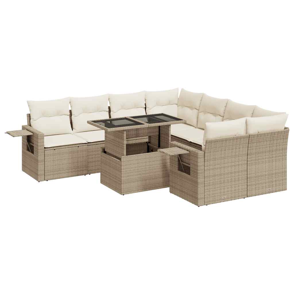 9-delige Loungeset met kussens poly rattan beige is nu te koop bij PeponiXL, paradijselijk wonen!