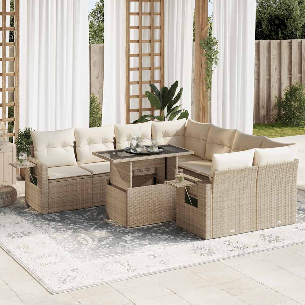 9-delige Loungeset met kussens poly rattan beige is nu te koop bij PeponiXL, paradijselijk wonen!