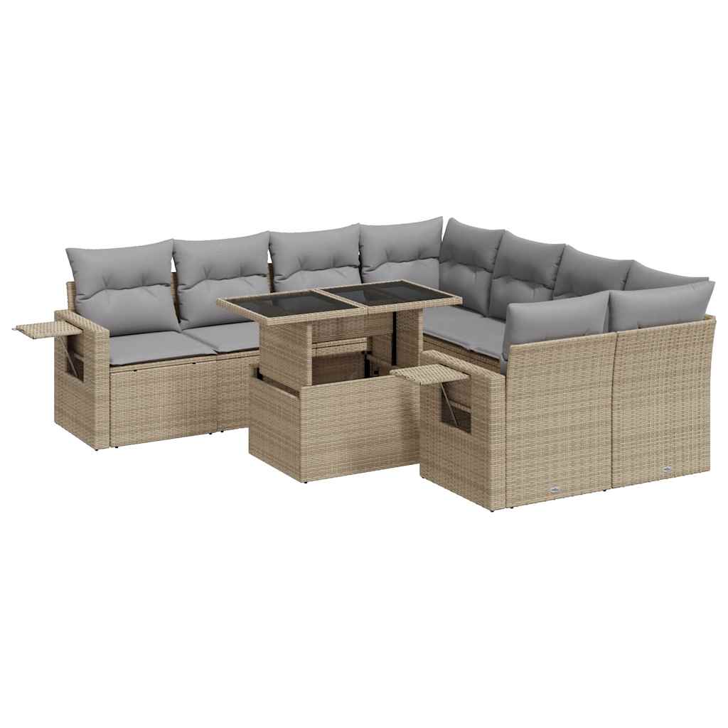 9-delige Loungeset met kussens poly rattan beige is nu te koop bij PeponiXL, paradijselijk wonen!