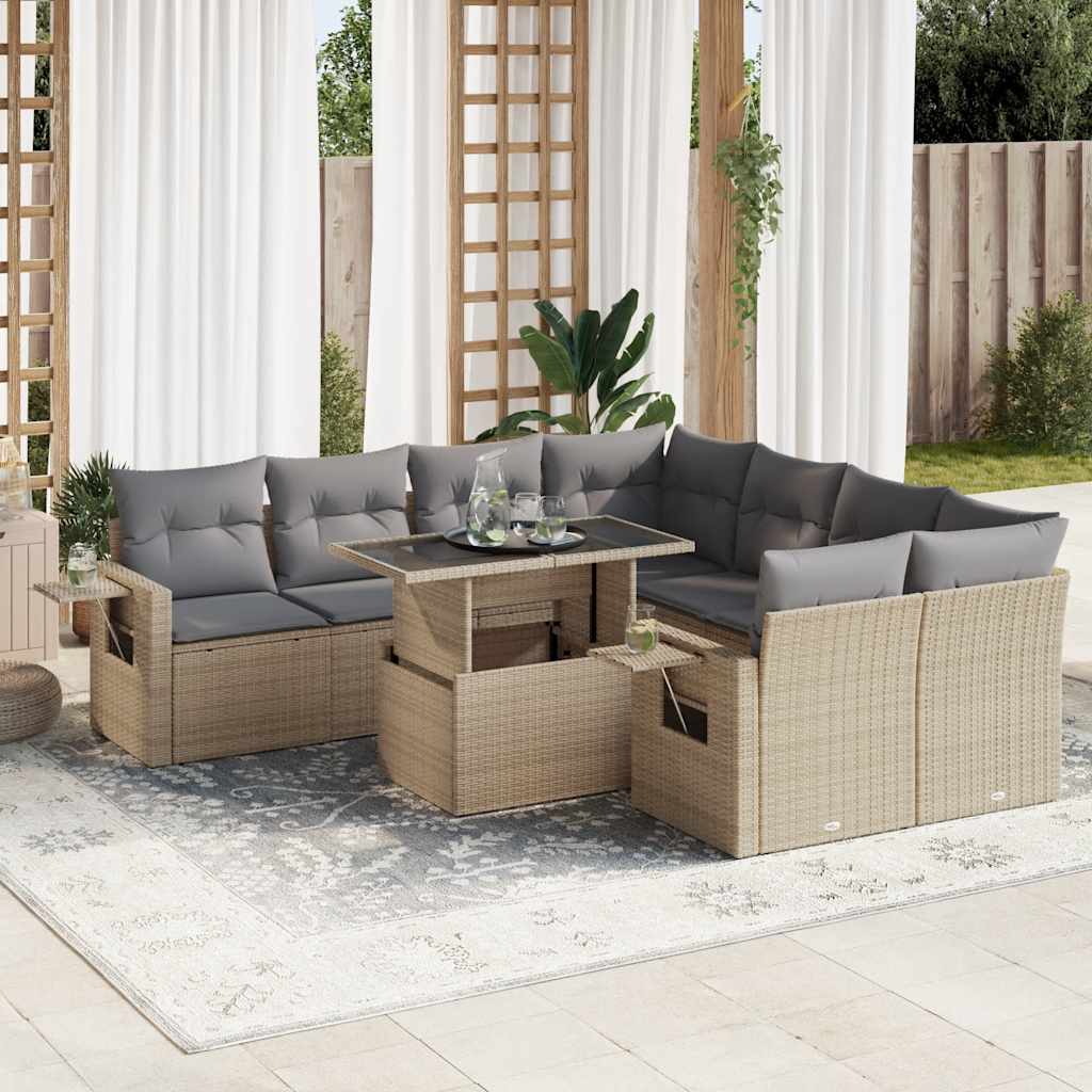 9-delige Loungeset met kussens poly rattan beige is nu te koop bij PeponiXL, paradijselijk wonen!