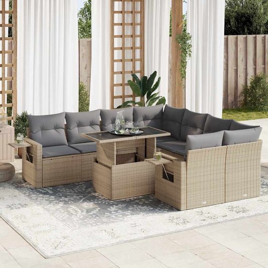 9-delige Loungeset met kussens poly rattan beige is nu te koop bij PeponiXL, paradijselijk wonen!