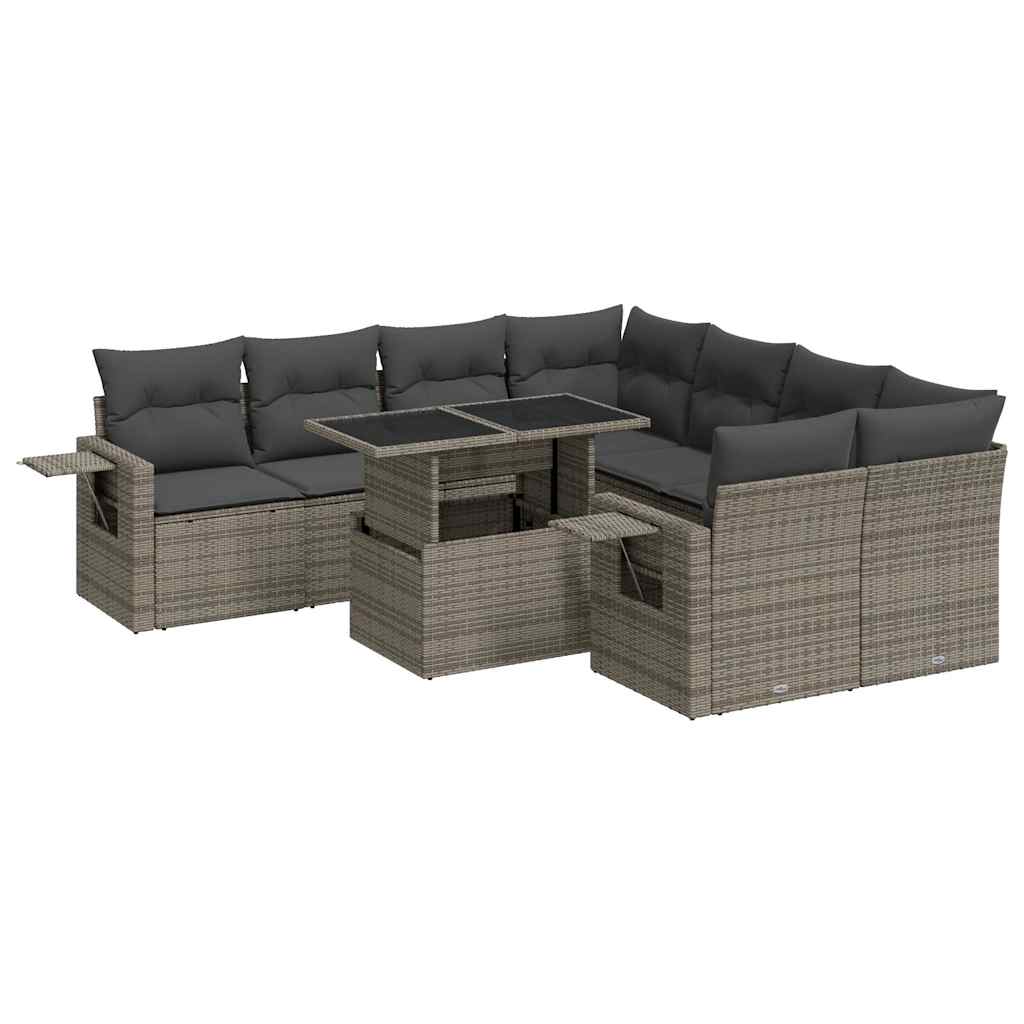 9-delige Loungeset met kussens poly rattan grijs is nu te koop bij PeponiXL, paradijselijk wonen!