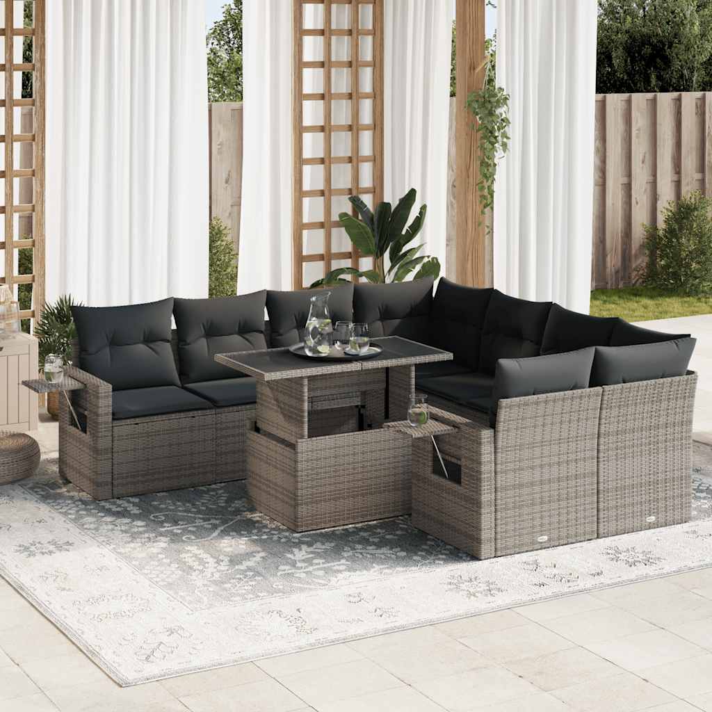 9-delige Loungeset met kussens poly rattan grijs is nu te koop bij PeponiXL, paradijselijk wonen!