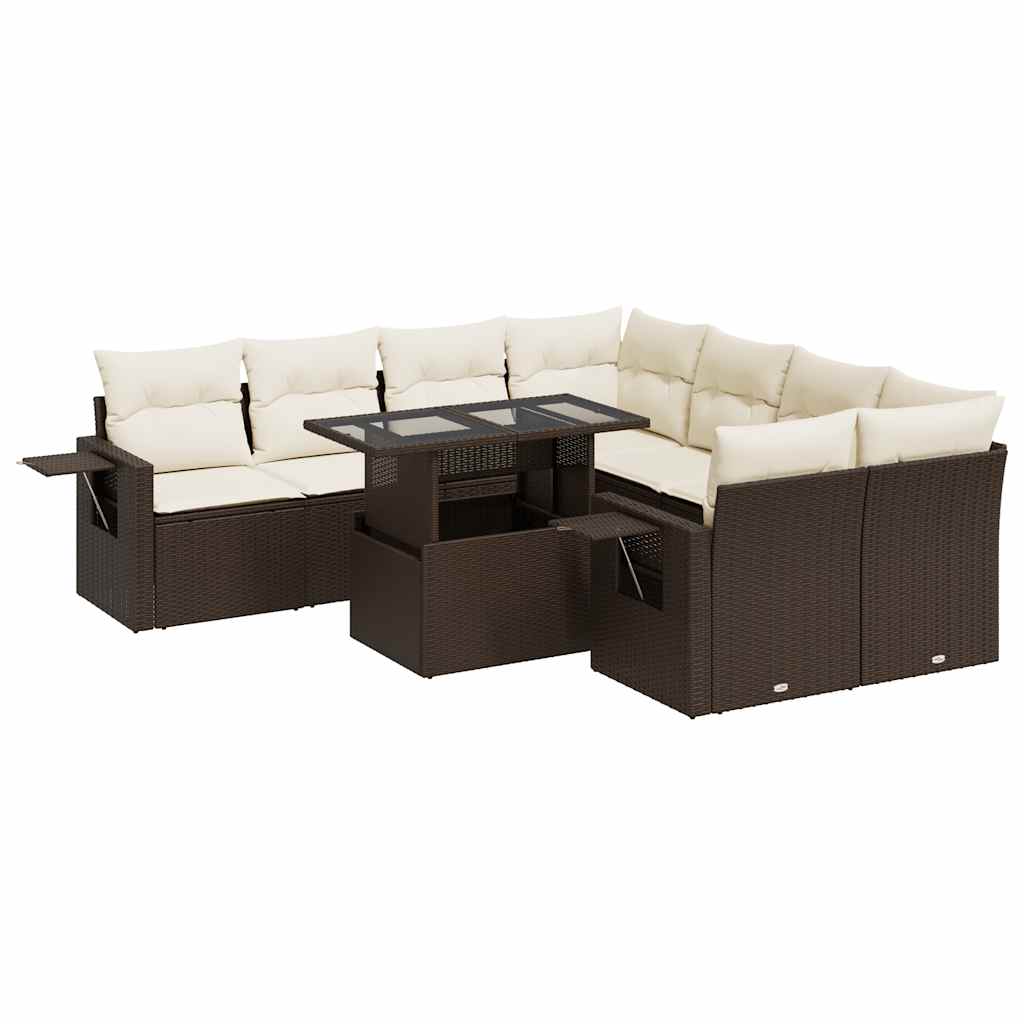9-delige Loungeset met kussens poly rattan bruin is nu te koop bij PeponiXL, paradijselijk wonen!