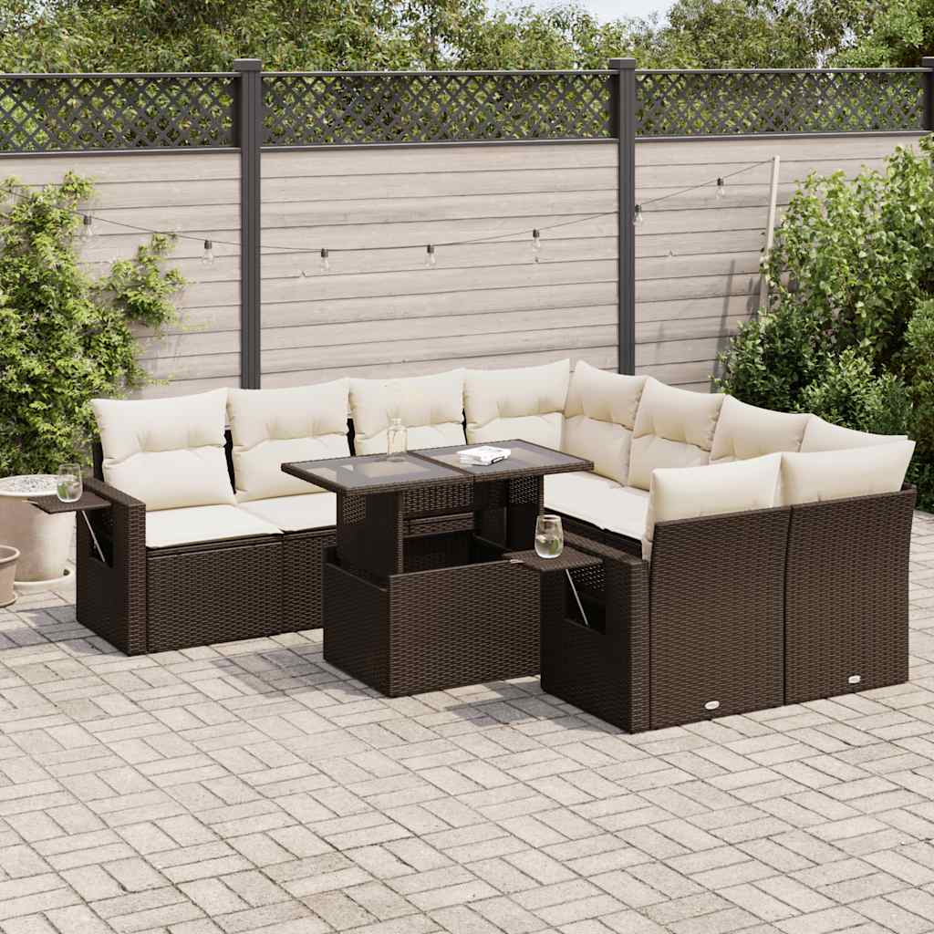 9-delige Loungeset met kussens poly rattan bruin is nu te koop bij PeponiXL, paradijselijk wonen!