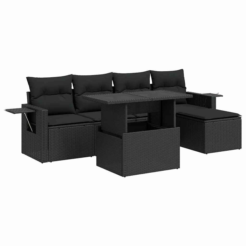 6-delige Loungeset met kussens poly rattan zwart is nu te koop bij PeponiXL, paradijselijk wonen!