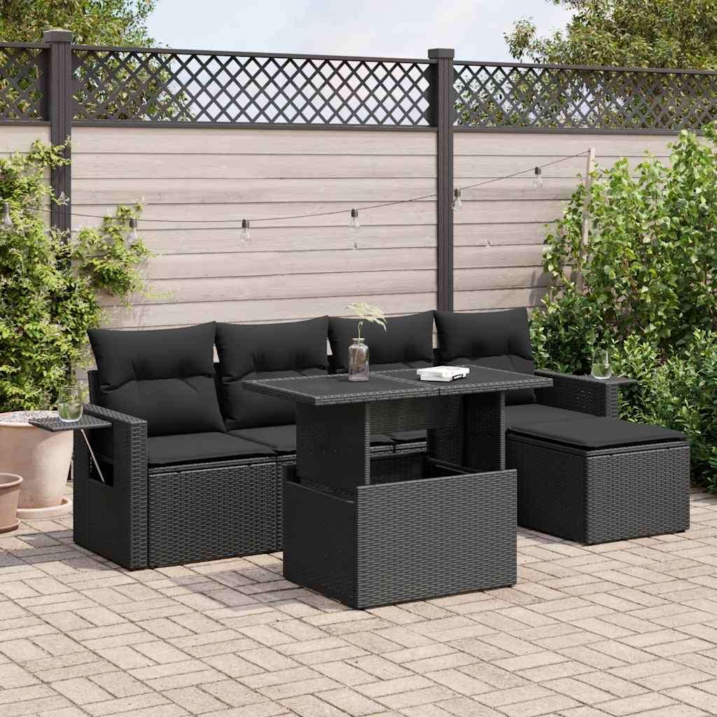 6-delige Loungeset met kussens poly rattan zwart is nu te koop bij PeponiXL, paradijselijk wonen!