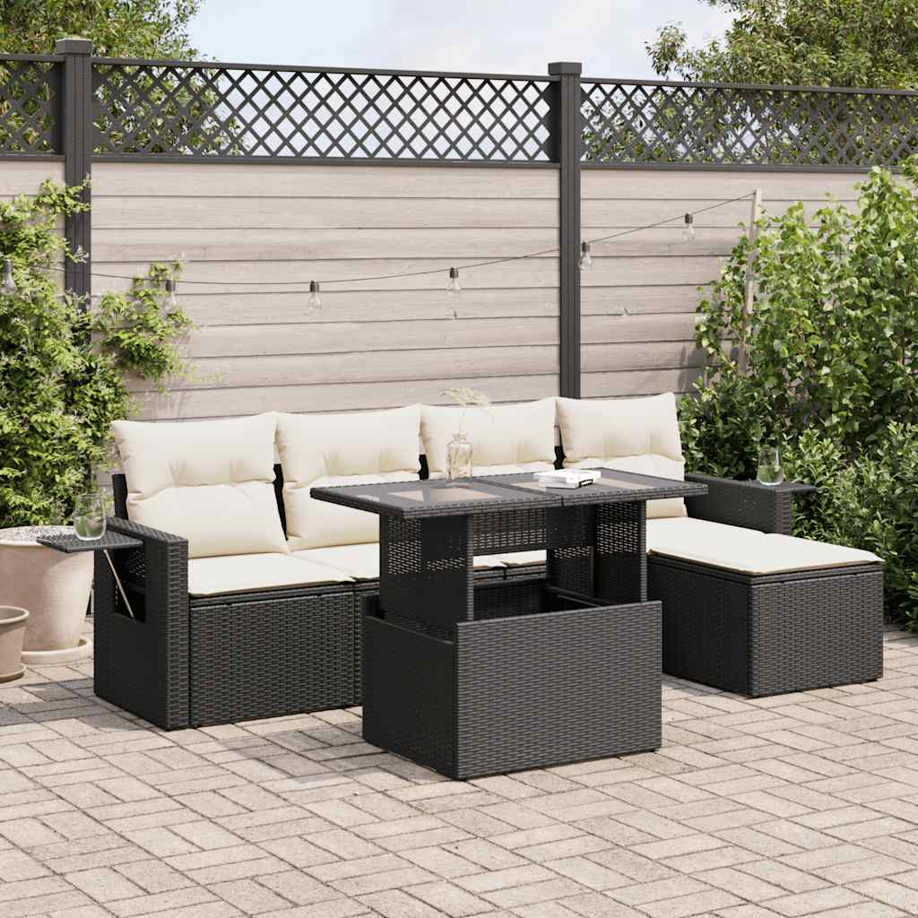 6-delige Loungeset met kussens poly rattan zwart is nu te koop bij PeponiXL, paradijselijk wonen!