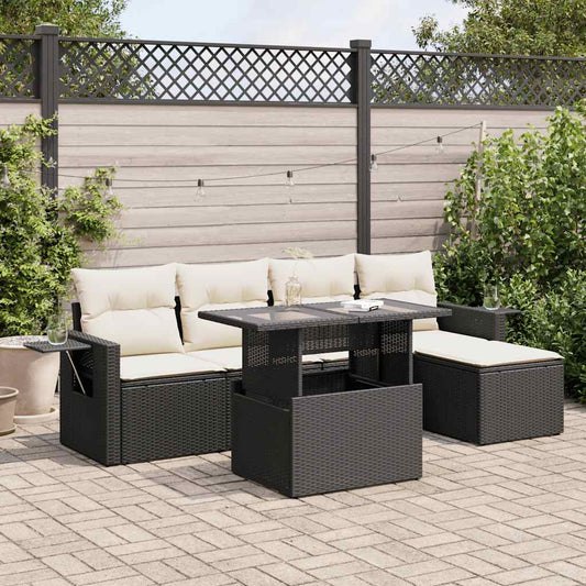 6-delige Loungeset met kussens poly rattan zwart is nu te koop bij PeponiXL, paradijselijk wonen!