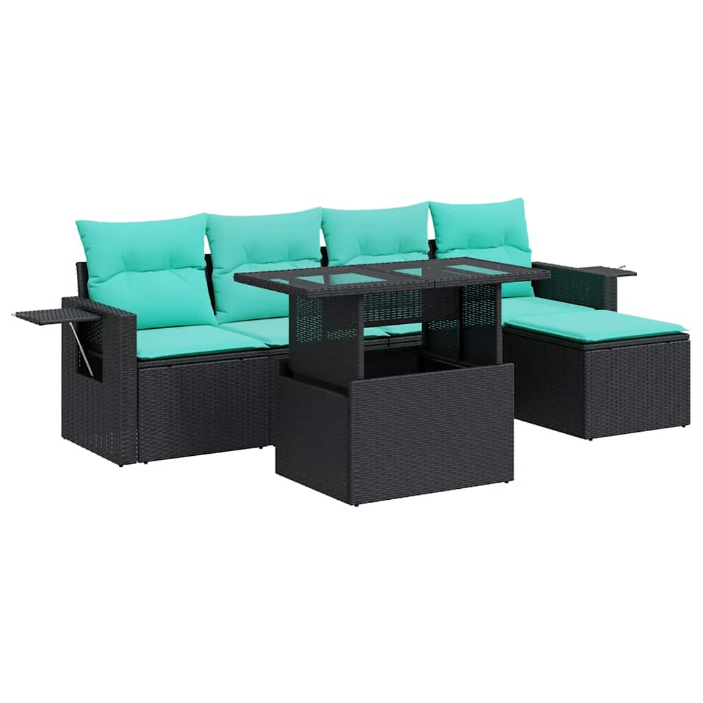 6-delige Loungeset met kussens poly rattan acacia zwart is nu te koop bij PeponiXL, paradijselijk wonen!