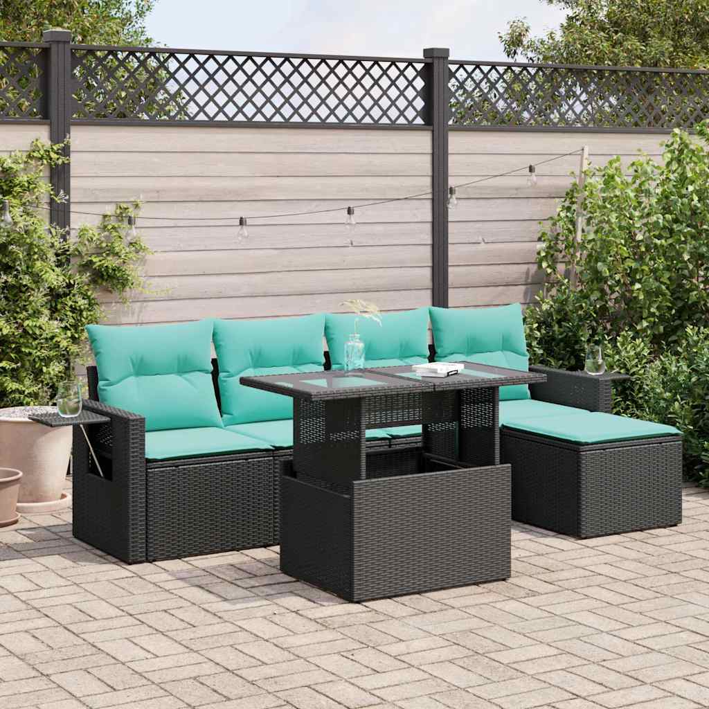 6-delige Loungeset met kussens poly rattan acacia zwart is nu te koop bij PeponiXL, paradijselijk wonen!