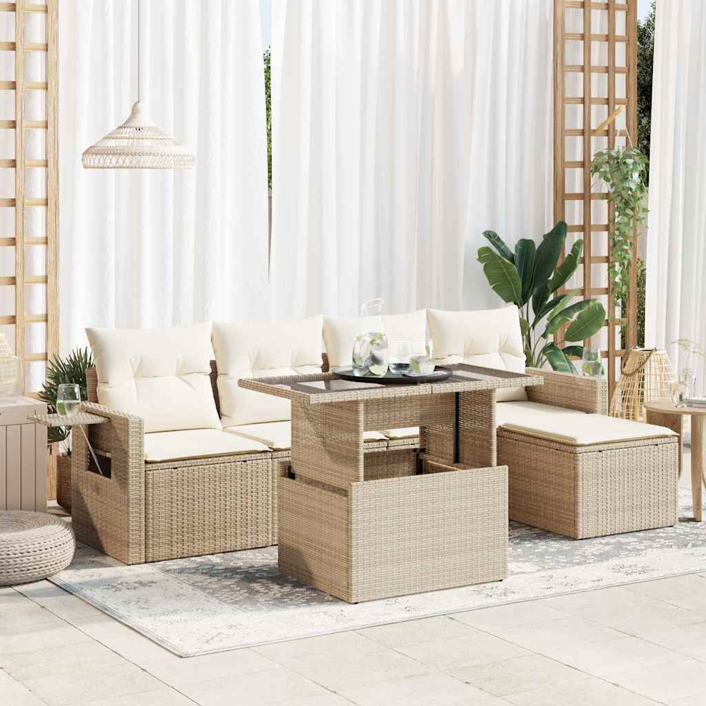 6-delige Loungeset met kussens poly rattan beige is nu te koop bij PeponiXL, paradijselijk wonen!