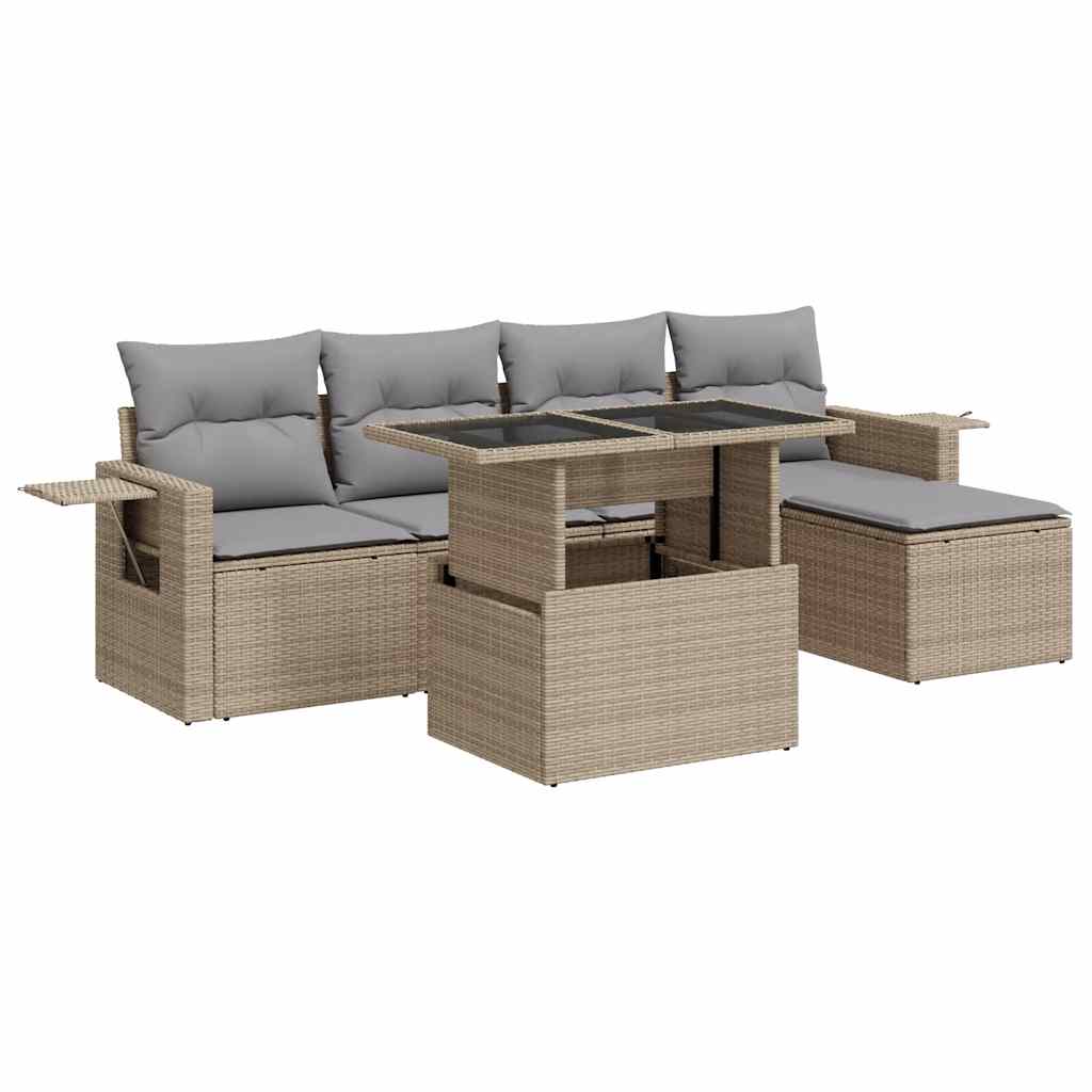 6-delige Loungeset met kussens poly rattan beige is nu te koop bij PeponiXL, paradijselijk wonen!