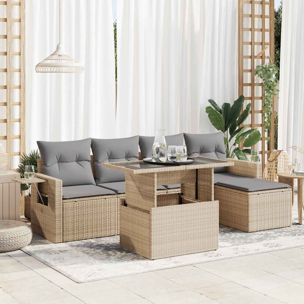 6-delige Loungeset met kussens poly rattan beige is nu te koop bij PeponiXL, paradijselijk wonen!