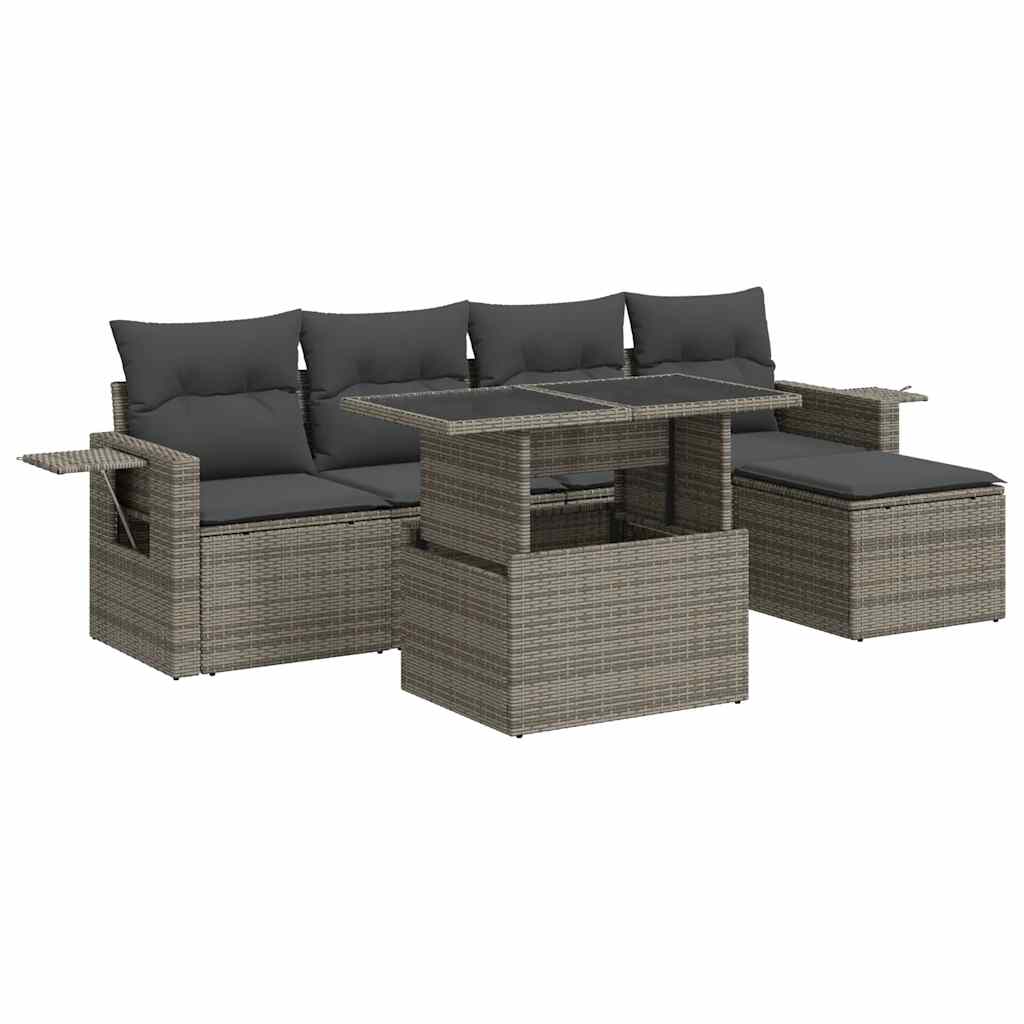 6-delige Loungeset met kussens poly rattan grijs is nu te koop bij PeponiXL, paradijselijk wonen!