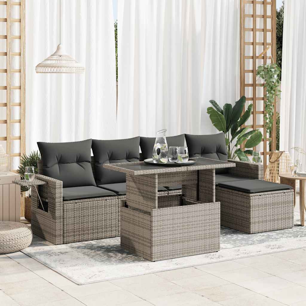 6-delige Loungeset met kussens poly rattan grijs is nu te koop bij PeponiXL, paradijselijk wonen!