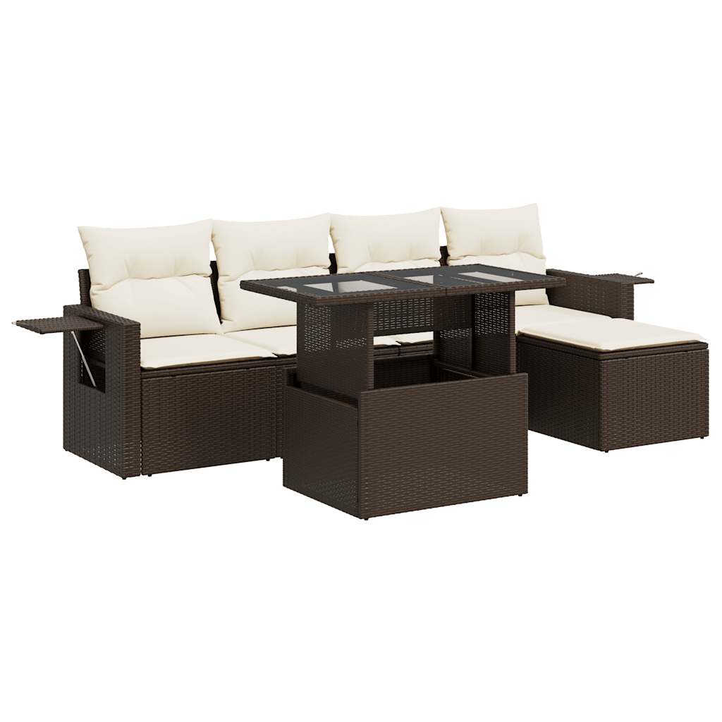 6-delige Loungeset met kussens poly rattan bruin is nu te koop bij PeponiXL, paradijselijk wonen!