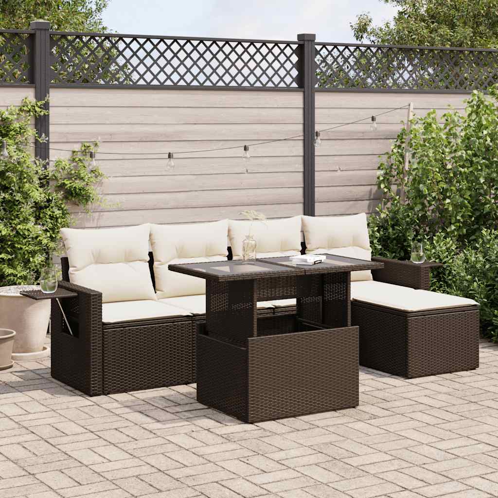 6-delige Loungeset met kussens poly rattan bruin is nu te koop bij PeponiXL, paradijselijk wonen!